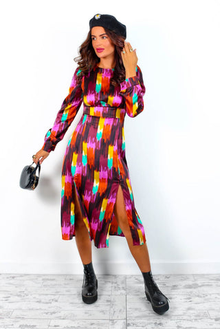 Don't Give A Glam - Black Multi Abstract Midi Dress