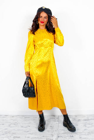 Don't Give A Glam - Mustard Leopard Jacquard Midi Dress