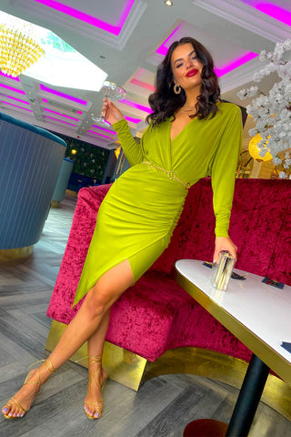 Dressed To Perfection - Olive Ruched Midi Dress