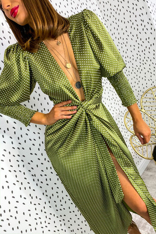 Drive Em Wild - Olive Green Midi Wrap Dress