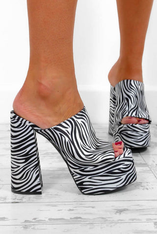 Feeling The High - Black White Zebra Platform Heels