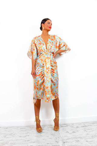 Finders Keepers - Blue Orange Printed Midi Dress