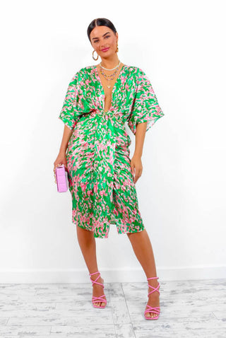 Finders Keepers - Green Pink Printed Midi Dress