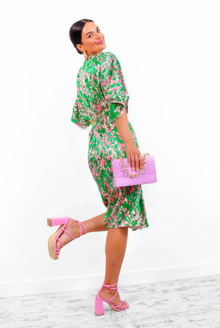 Finders Keepers - Green Pink Printed Midi Dress