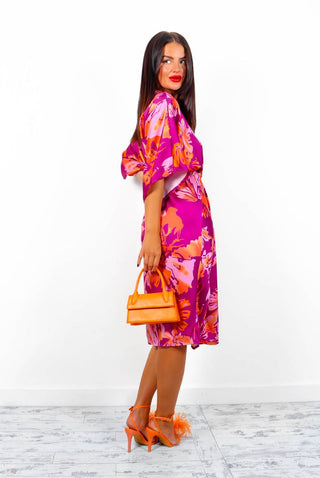 Finders Keepers - Magenta Orange Floral Midi Dress