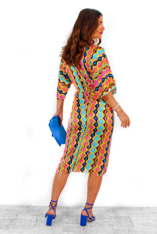 Finders Keepers - Multi Abstract Wave Print Midi Dress