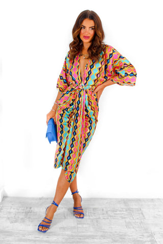 Finders Keepers - Multi Abstract Wave Print Midi Dress