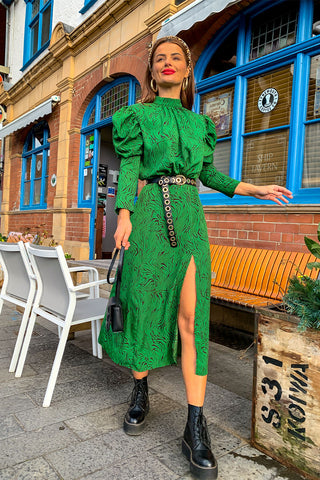 First Date - Green Animal Print Midi Dress