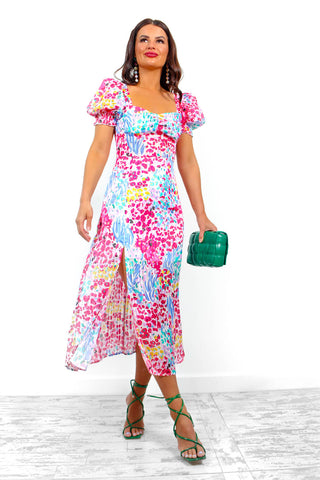 Floral Frenzy - Pink Multi Floral Midi Dress