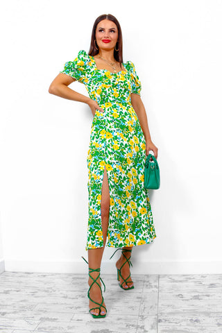 Floral Frenzy - Yellow Multi Floral Midi Dress