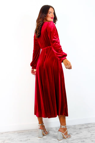 For The Fame - Wine Velvet Midi Wrap Dress