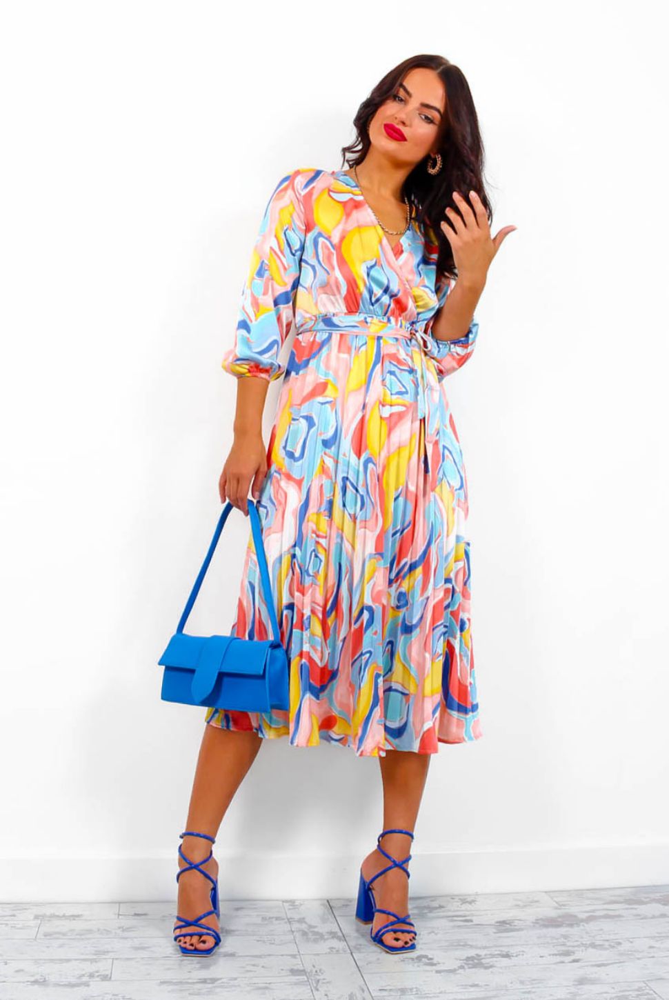 Twist Of Fate - Blue Twist Front Pleated Midi Dress – DLSB