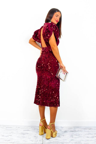 Glamazon - Wine Sequin Midi Dress