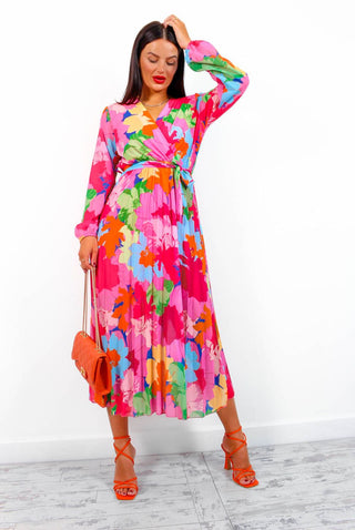 Glamour And Bloom - Pink Multi Floral Midi Dress