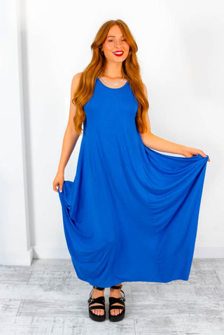 Good Vibes - Cobalt Blue Multi Tie Parachute Dress