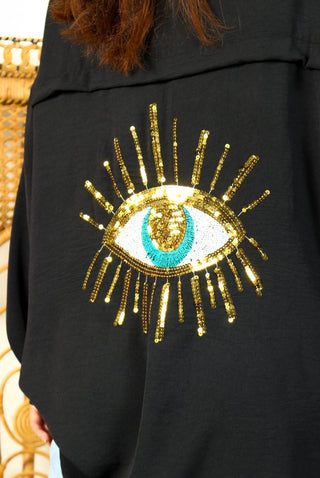 Got My Eye On You - Black Gold Sequin Eye Oversized Shirt