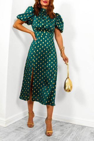 Got The Flower - Forest Gold Printed Midi Dress