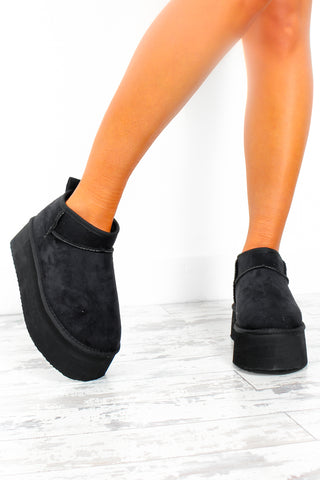 Hey Sole Sister - Black Faux Suede Platform Mini Ankle Boots