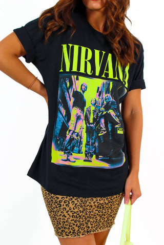 I'm With The Band - Black Neon Yellow Nirvana T-Shirt