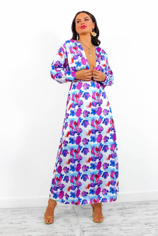 In My Imagination - Blue Purple Floral Midi Dress