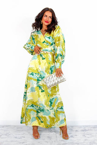 In My Imagination - Lime Green Printed Midi Dress