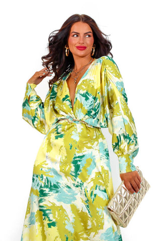 In My Imagination - Lime Green Printed Midi Dress