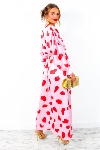 In My Imagination - Pink Red Spot Batwing Midi Dress