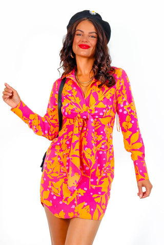 Infatuated By You - Pink Orange Floral Tropical Mini Dress