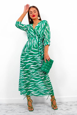 Just My Stripe - Green Zebra Print Midi Dress