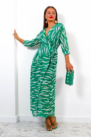 Just My Stripe - Green Zebra Print Midi Dress