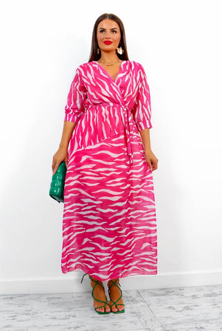 Just My Stripe - Pink Zebra Print Midi Dress