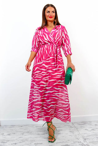Just My Stripe - Pink Zebra Print Midi Dress