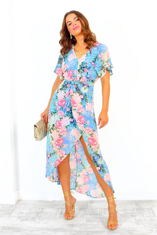 Knot In Love - Blue Floral Maxi Dress