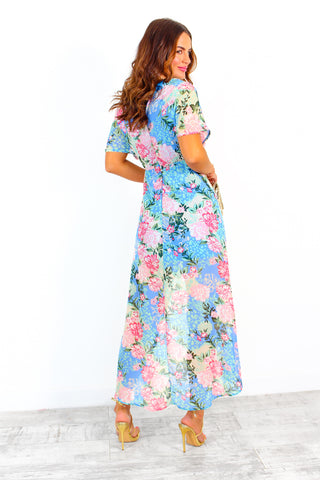 Knot In Love - Blue Floral Maxi Dress
