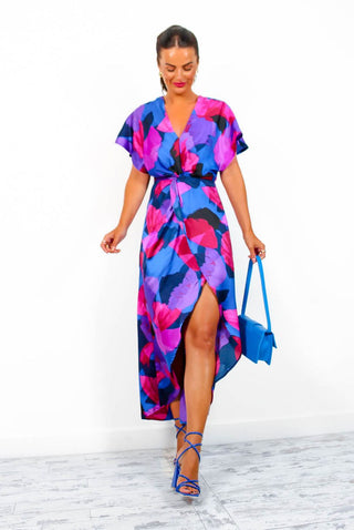 Knot In Love - Cobalt Purple Print Maxi Dress