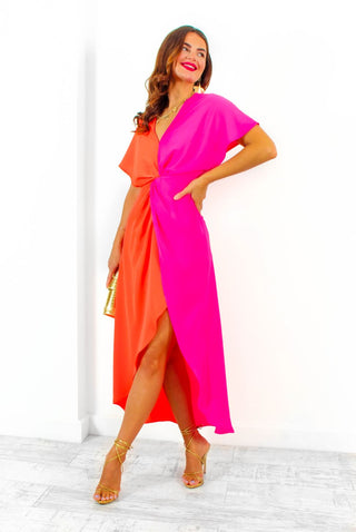 Knot In Love - Orange Pink Spliced Maxi Dress