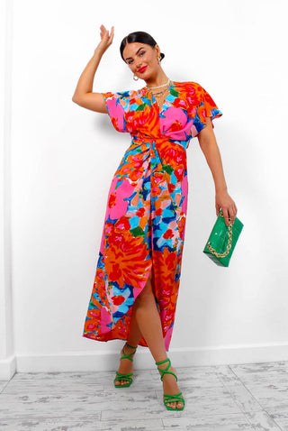 Knot In Love - Pink Orange Floral Maxi Dress