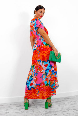 Knot In Love - Pink Orange Floral Maxi Dress