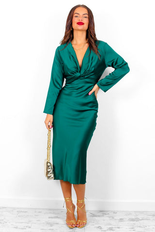 Knot In The Mood - Forest Knot Front Satin Maxi Dress