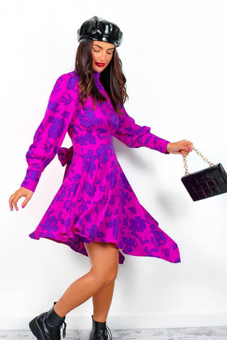Leave No Trace - Magenta Purple Long Sleeve Mini Dress