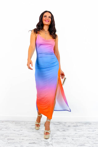 Lust For Me - Blue Orange Ombre Midi Slip Dress