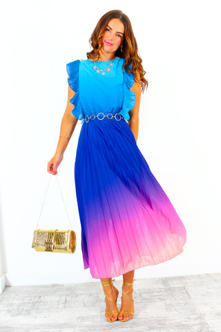 Mamma Mia - Blue Pink Ombre Pleated Maxi Dress