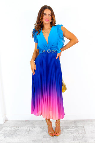 Mamma Mia - Blue Pink Ombre Pleated Maxi Dress