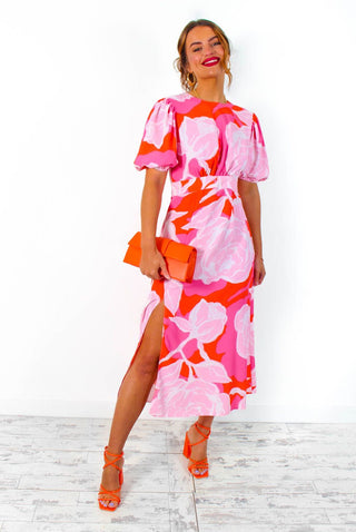 Meet Me Outside - Pink Floral Midi Dress