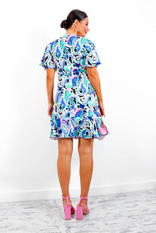 Mi Amor - Blue Green Paisley Print Mini Dress