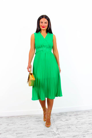 Midsummer Love - Green Pleated Midi Dress