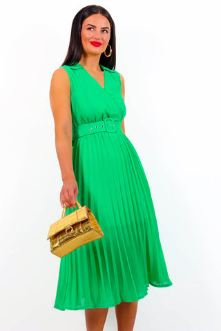 Midsummer Love - Green Pleated Midi Dress