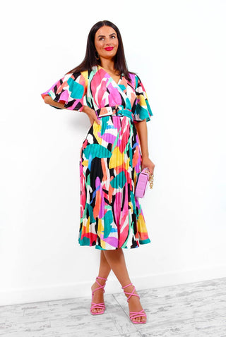Miss Independent - Multi Colourblock Pleated Midi Dress