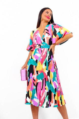 Miss Independent - Multi Colourblock Pleated Midi Dress