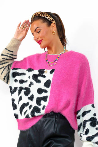 No Hard Felines - Candy Pink Leopard Knitted Jumper